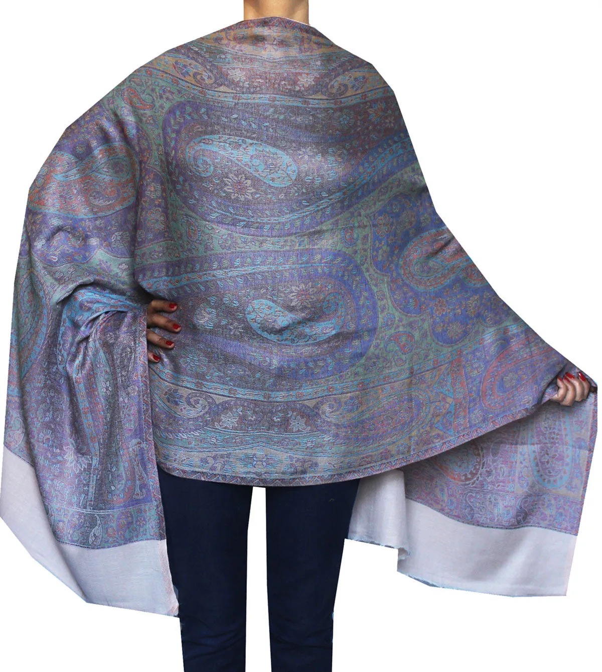 Pure Wool Paisley Shawl Scarves Womens Gift Indian Clothing (80 x 28 inches)