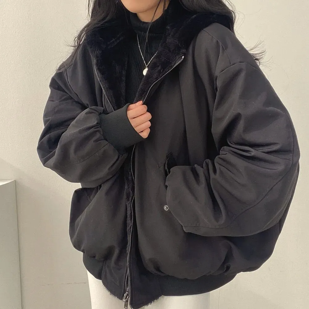 Purpdrank - 2023 Autumn Thicken Parkas Women Casual Hooded Jacket Winter Comfortable Double-Layer Korean Style Simple Solid Warm Cute Coats