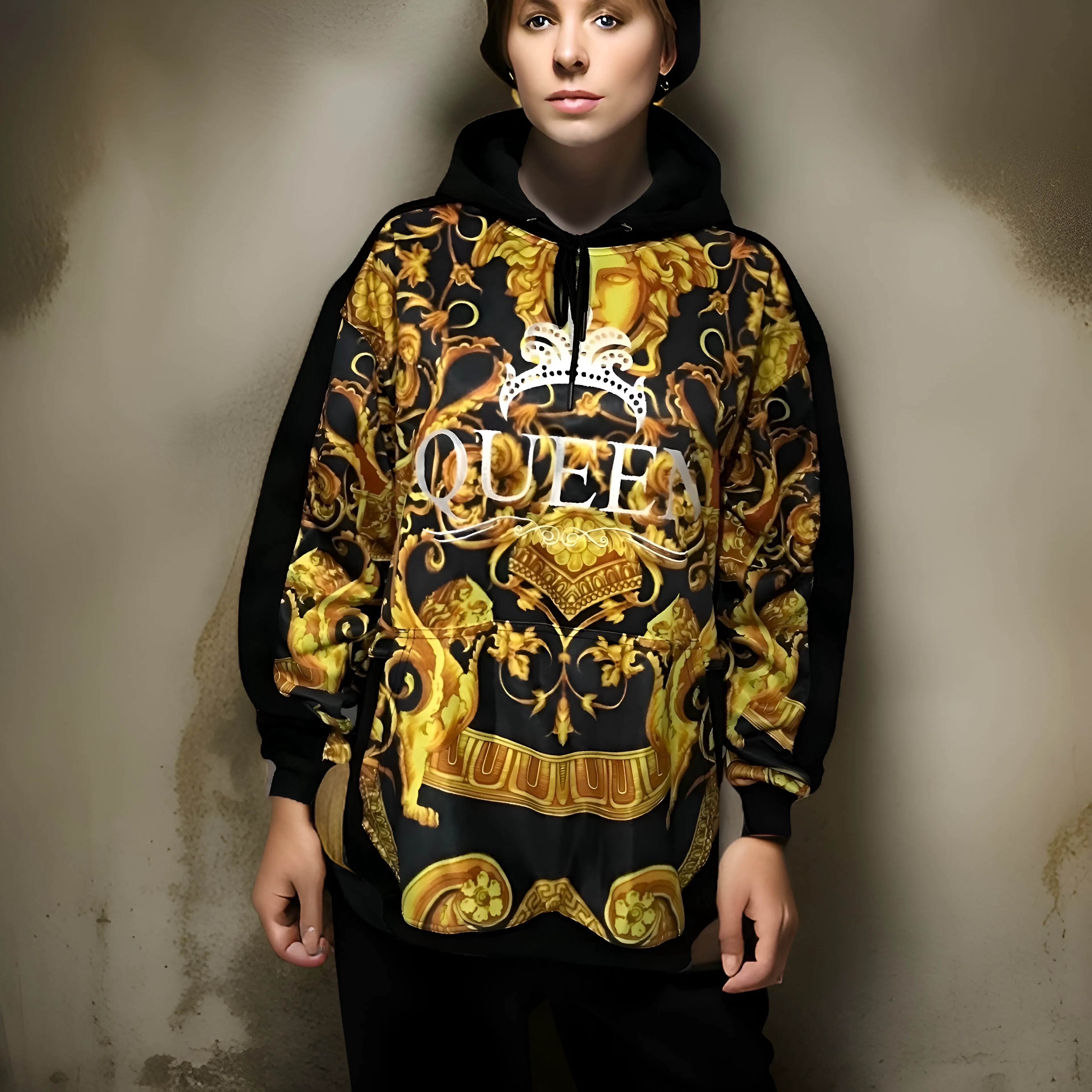 ^QUEEN V3R$@C3^ LUXURY CUT & SEW PULLOVER HOODIES (UNISEX) (EMBROIDERY)