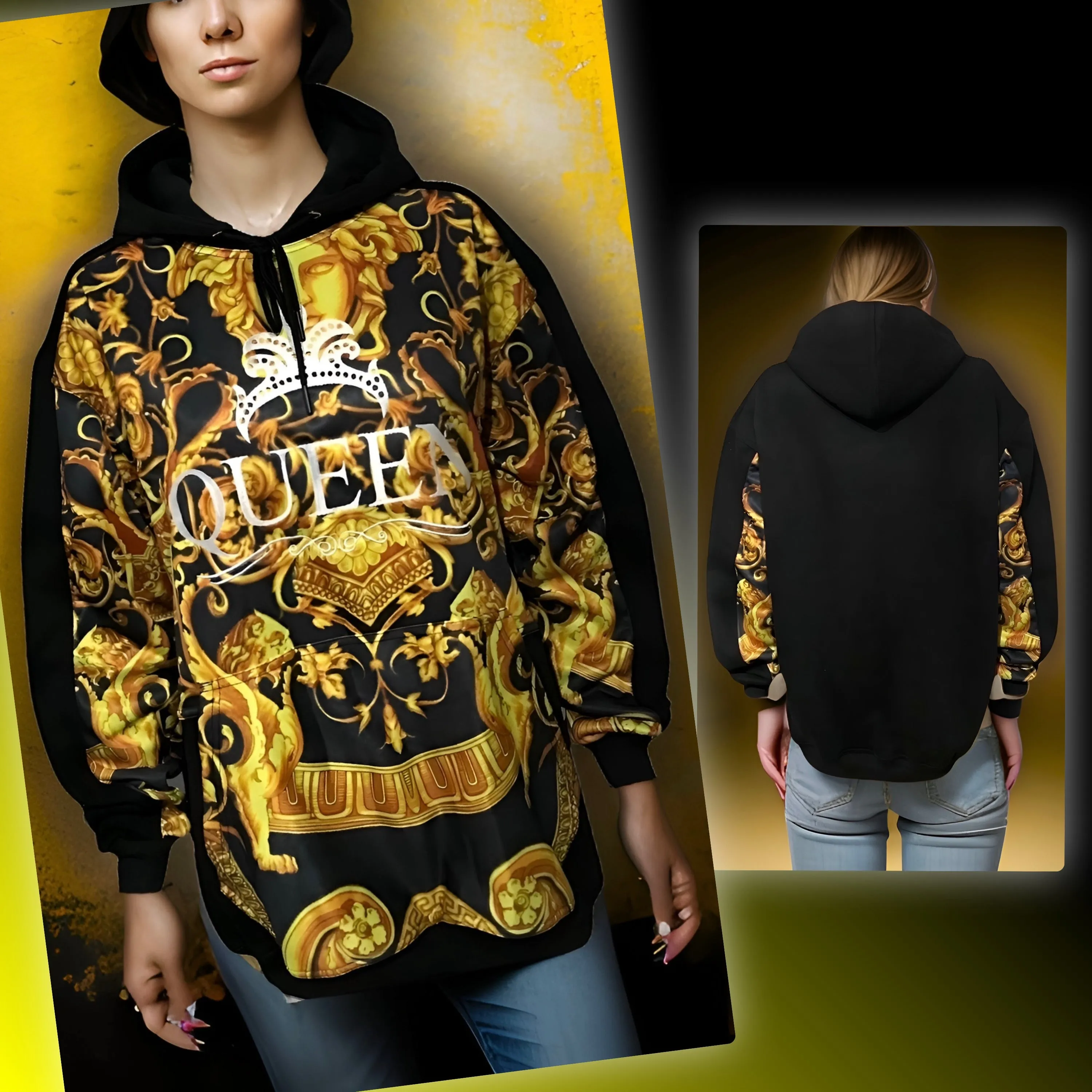 ^QUEEN V3R$@C3^ LUXURY CUT & SEW PULLOVER HOODIES (UNISEX) (EMBROIDERY)