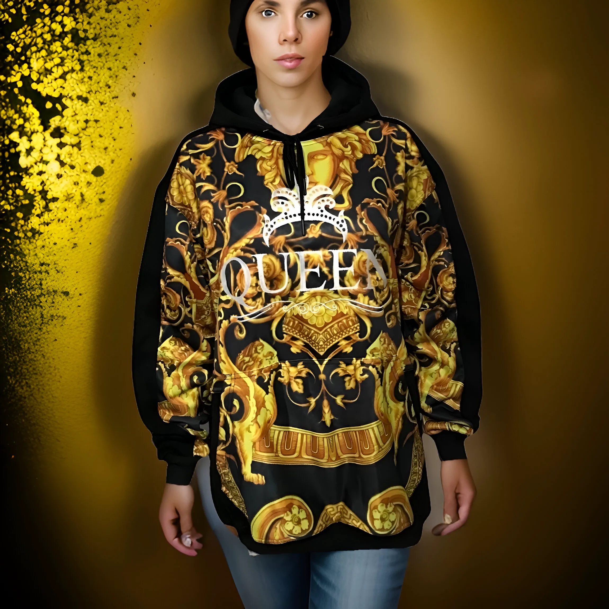 ^QUEEN V3R$@C3^ LUXURY CUT & SEW PULLOVER HOODIES (UNISEX) (EMBROIDERY)