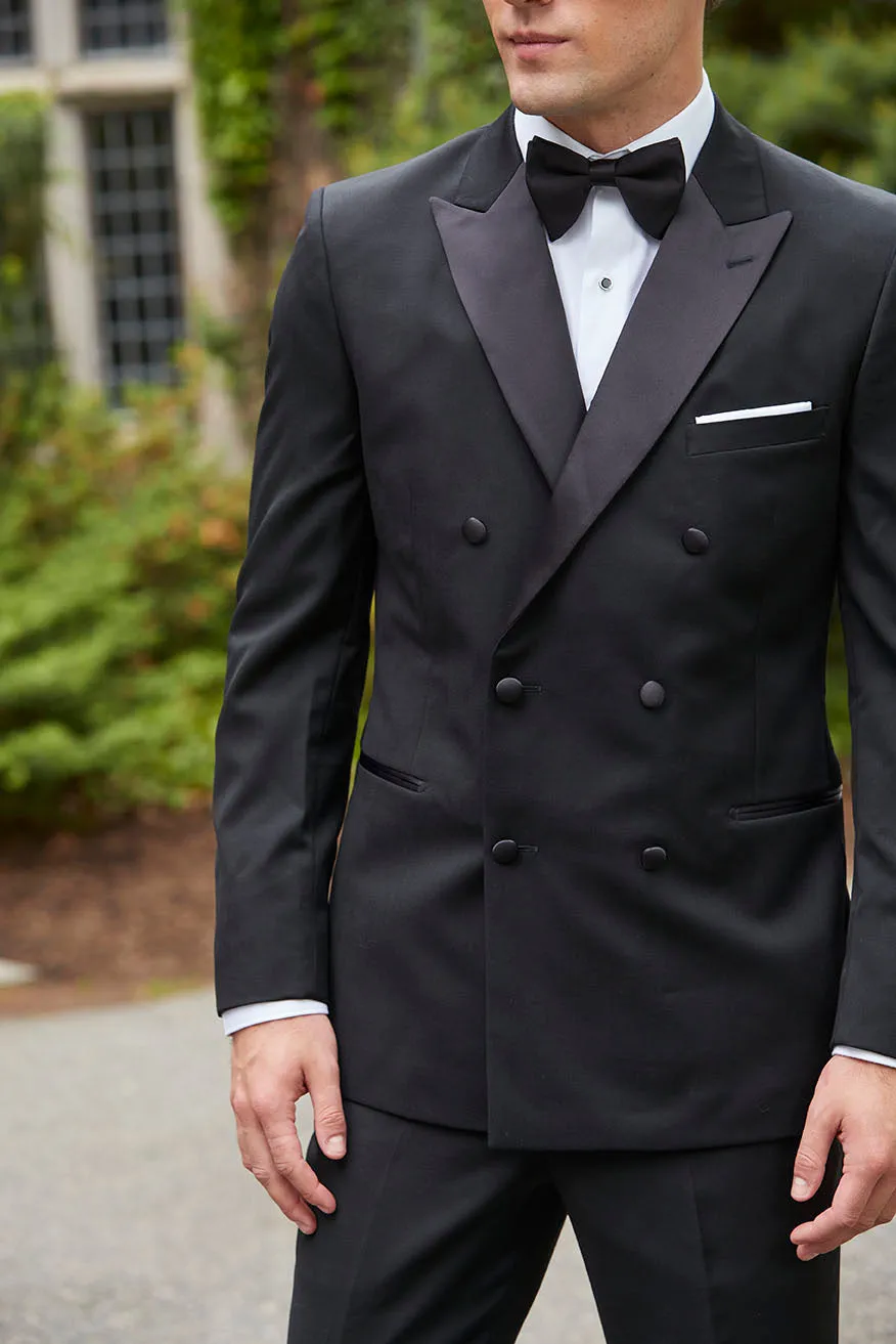 "Evening Peak DB" Black Peak Double-Breasted Tuxedo (2-Piece Set)