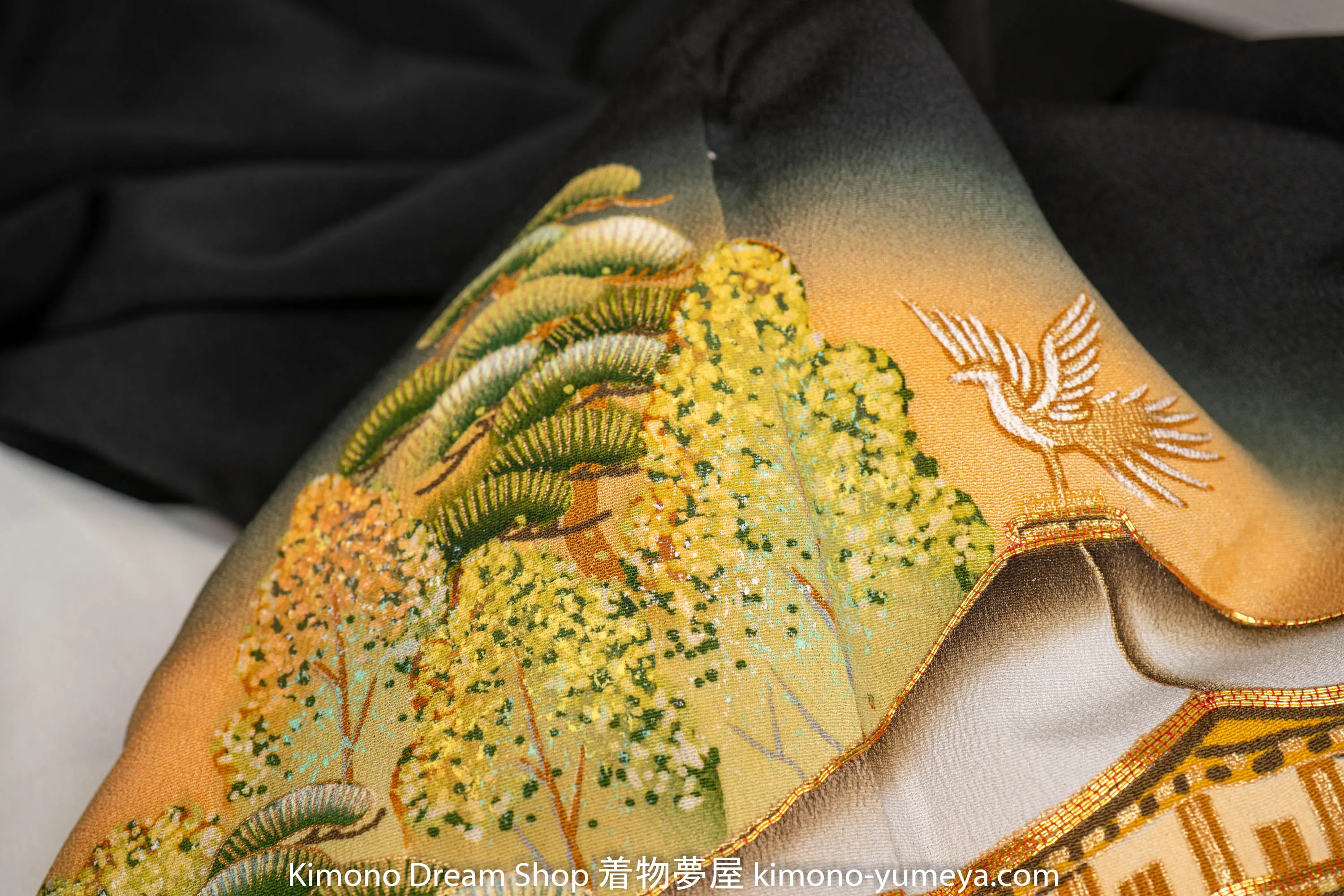 Rare Kinkakuji Tomesode UNESCO World Heritage Site Golden Pavilion Temple Kyoto Vintage Silk Kimono