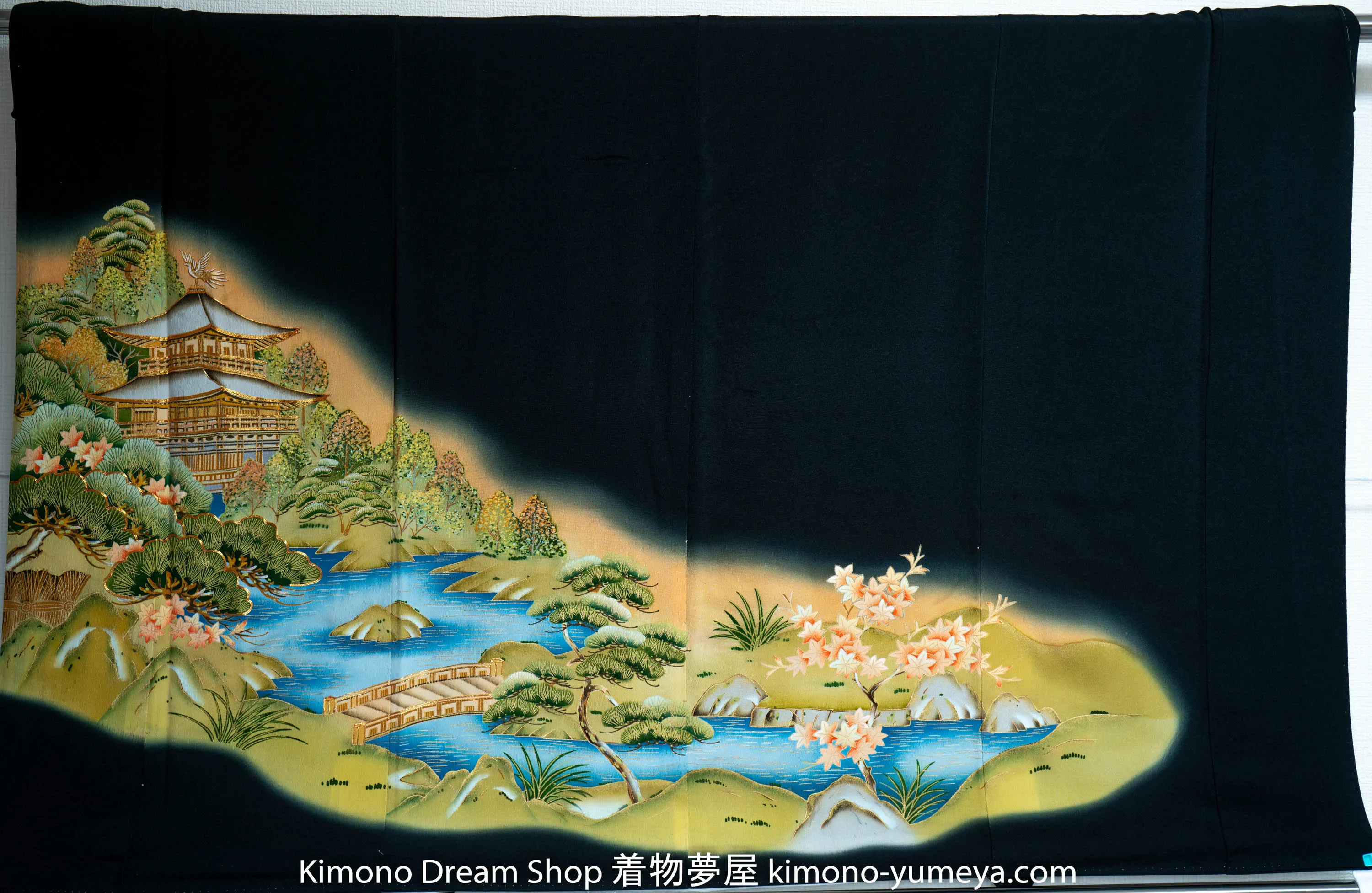 Rare Kinkakuji Tomesode UNESCO World Heritage Site Golden Pavilion Temple Kyoto Vintage Silk Kimono