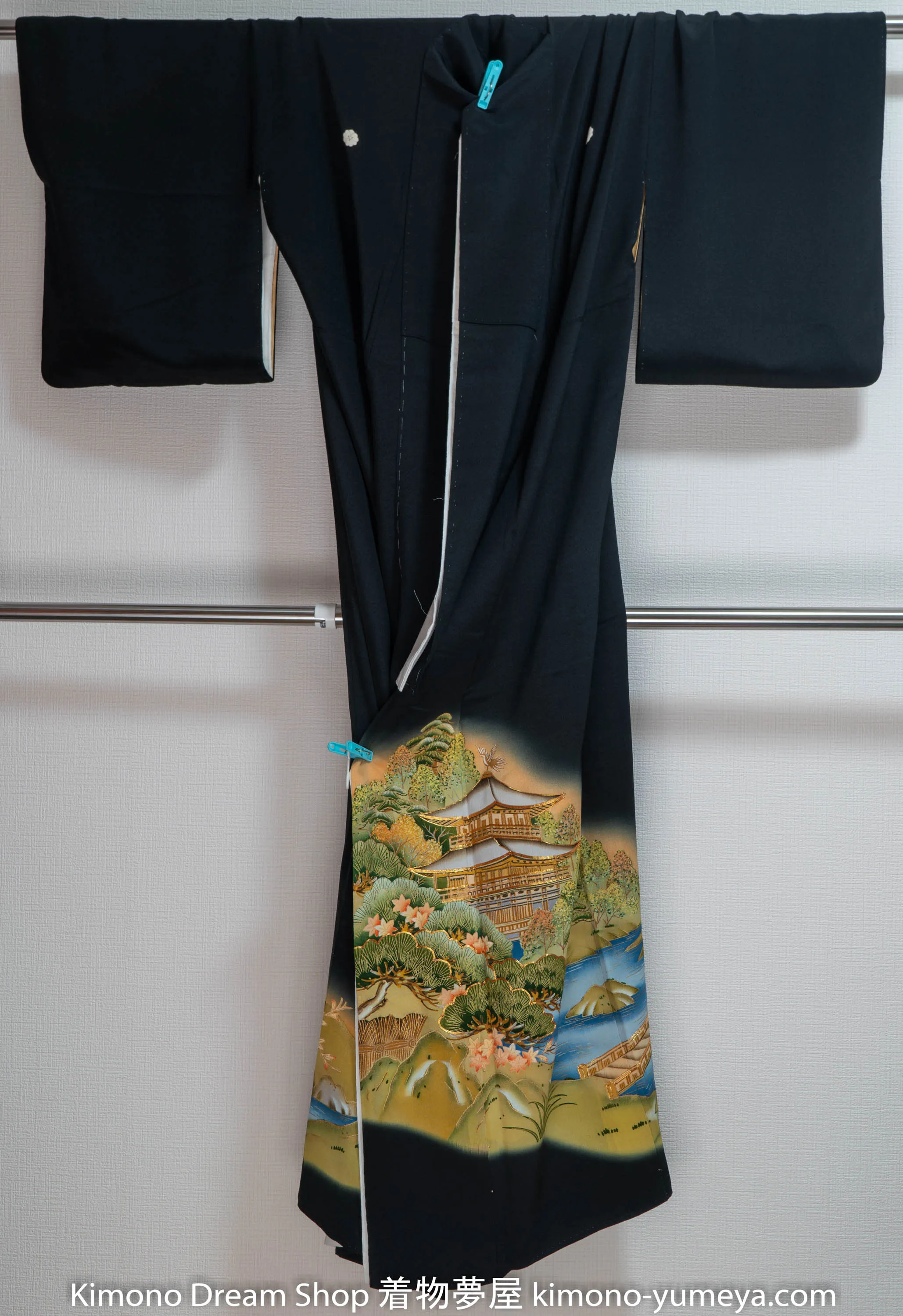 Rare Kinkakuji Tomesode UNESCO World Heritage Site Golden Pavilion Temple Kyoto Vintage Silk Kimono