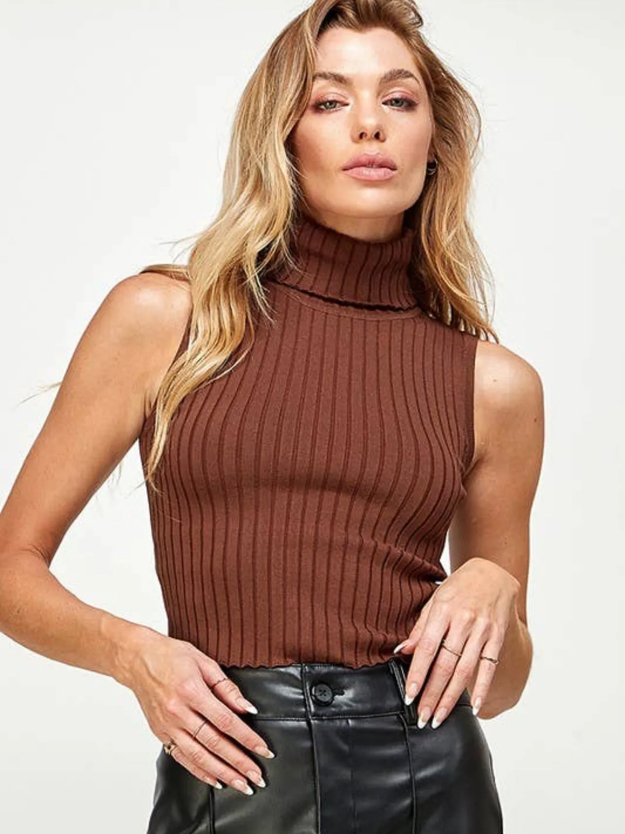 Ribbed Knit Turtleneck Top