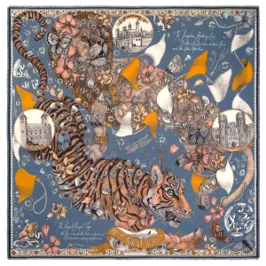 Sabina Savage "The Lion and Tiger's Tea"  Small Silk Scarf Sapphire