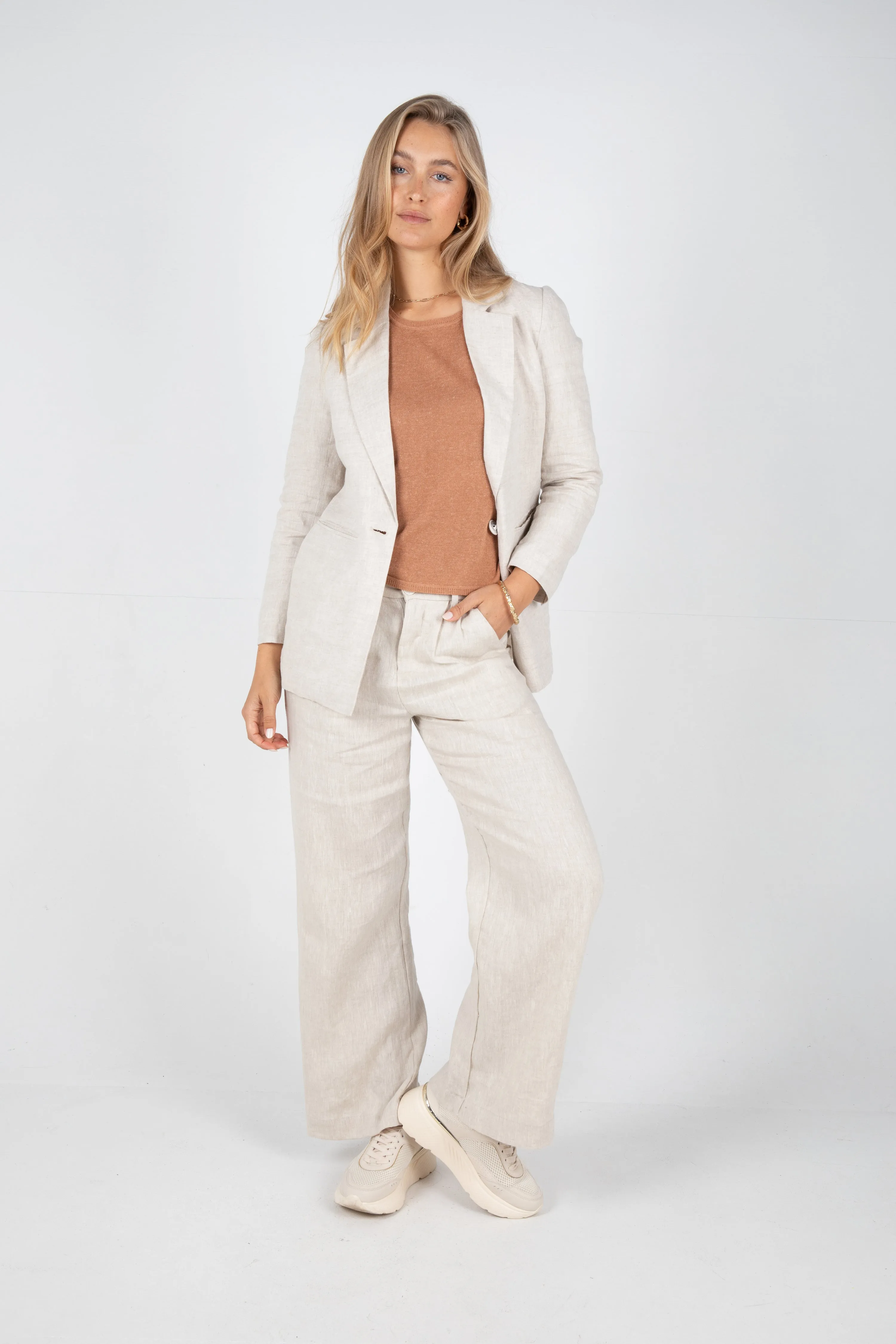 SAWYER WIDE LEG LINEN PANT - NATURAL