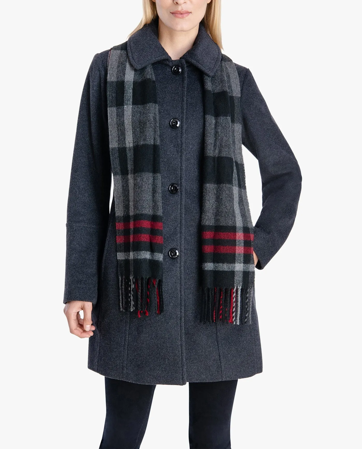 SINGLE BREASTED PEACOAT WITH SCARF