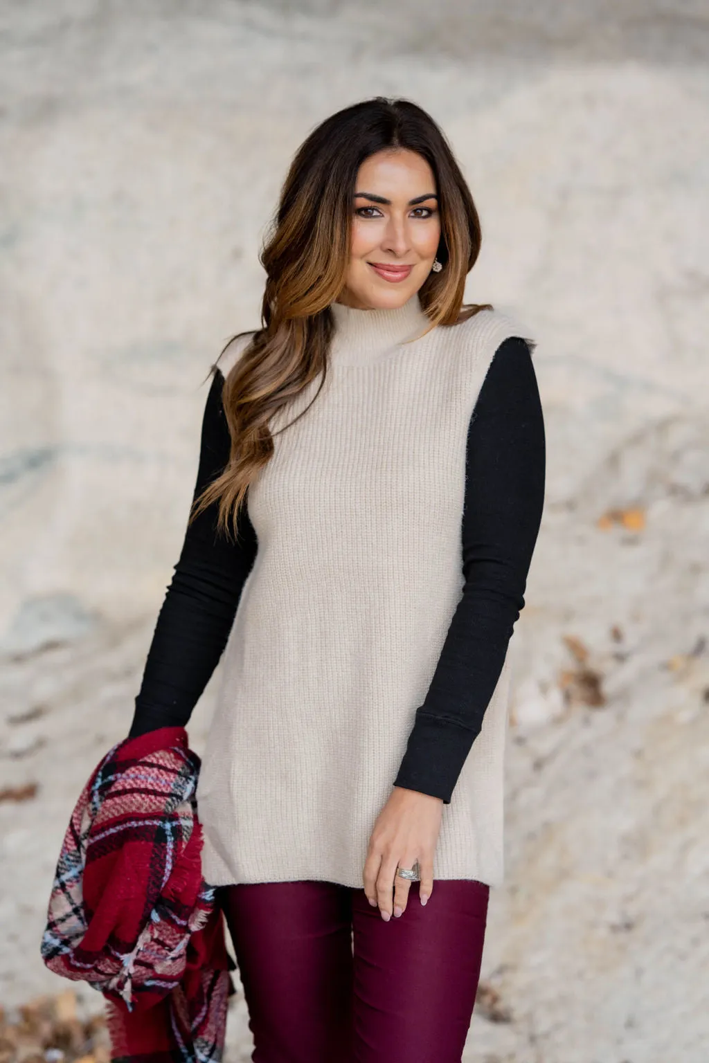 Sleeveless Side Slit Tunic Sweater