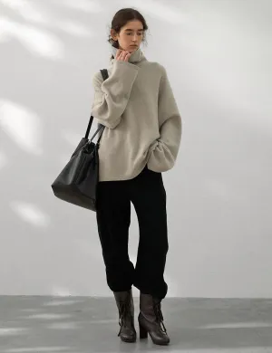 Soft Wool Turtleneck Sweater in Pale-Stone-PREORDER