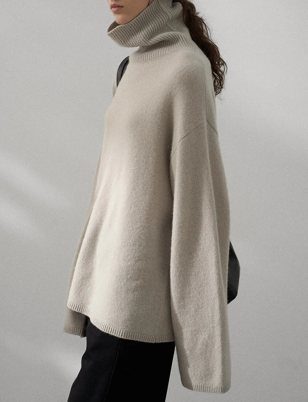 Soft Wool Turtleneck Sweater in Pale-Stone-PREORDER