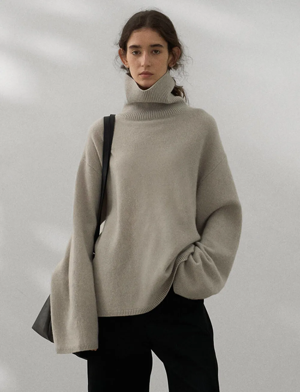 Soft Wool Turtleneck Sweater in Pale-Stone-PREORDER