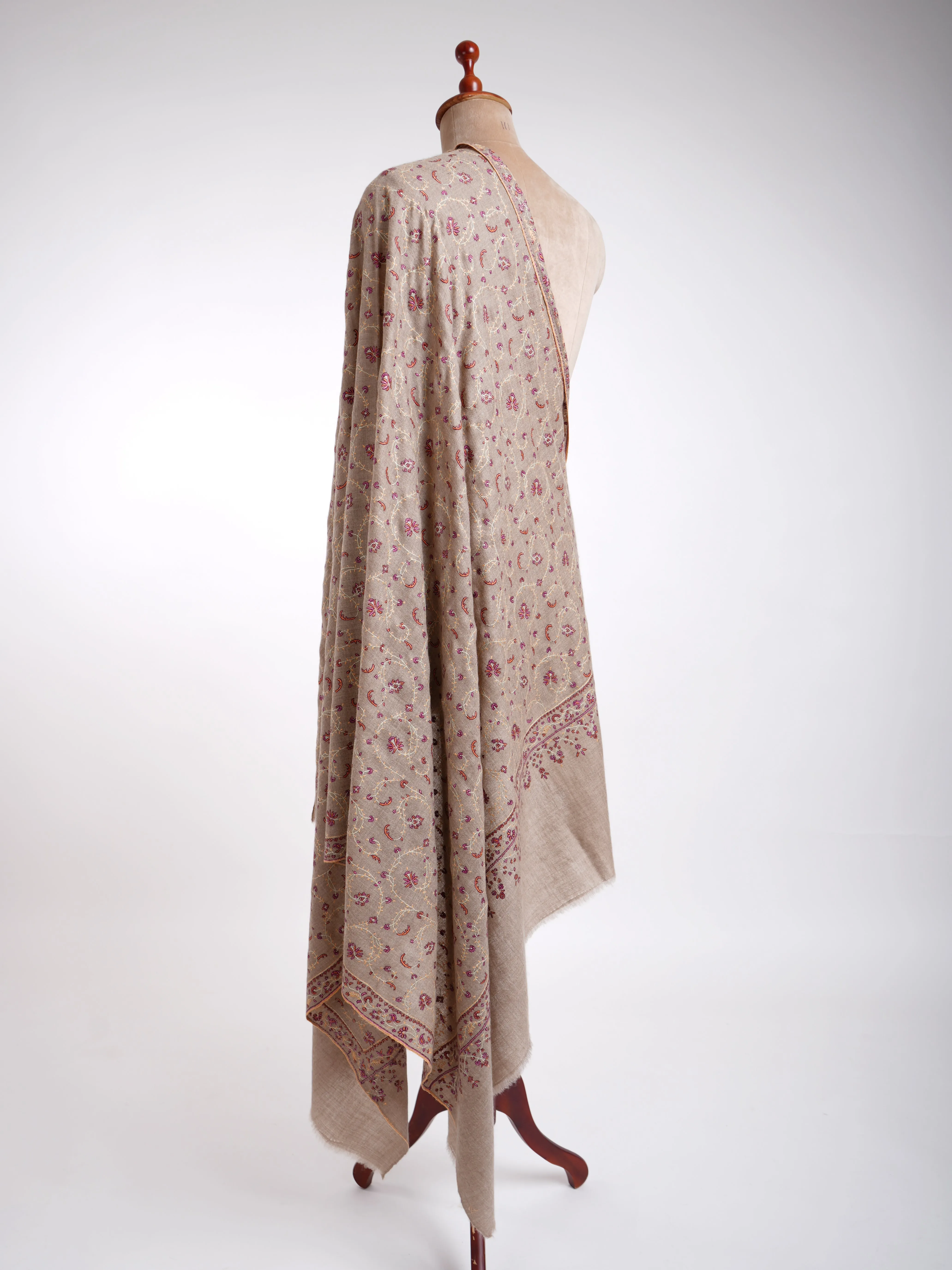 Sozni Embroidery Kashmiri Pashmina Shawl Natural