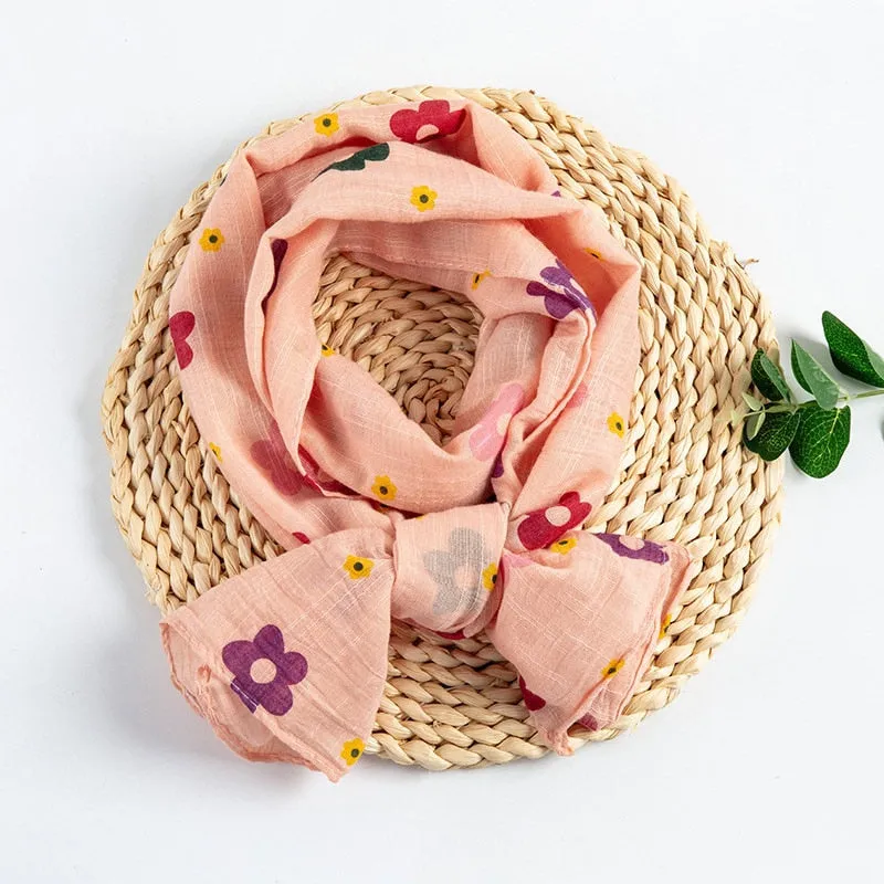 Spring Summer Baby Scarf Cotton Boys Girls Cute Flower Star Linen Scarf Kids Foulard Scarves Children's Shawl Bufandas