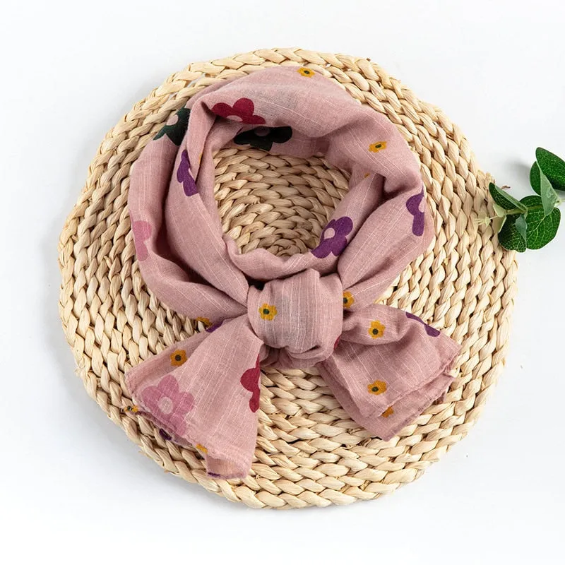 Spring Summer Baby Scarf Cotton Boys Girls Cute Flower Star Linen Scarf Kids Foulard Scarves Children's Shawl Bufandas