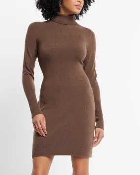 Supersoft Turtleneck Long Sleeve Mini Sweater Dress in Mocha