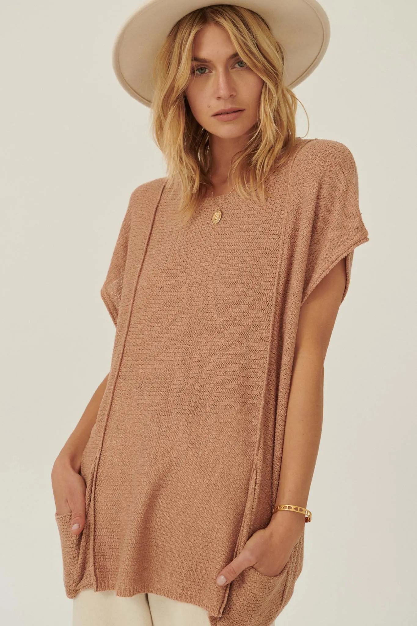 Sweet Serenity Rib-Knit Tunic Pocket Sweater