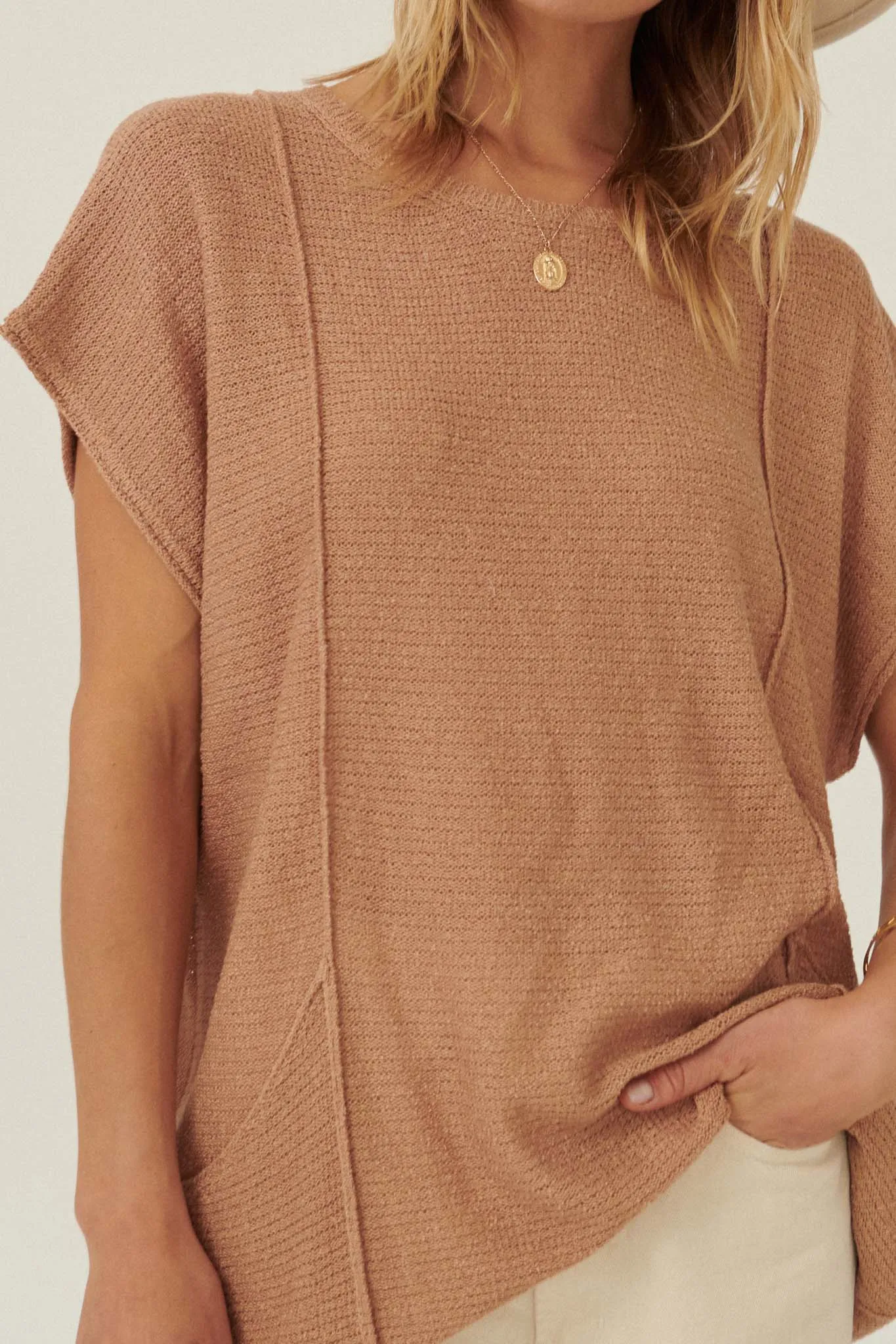 Sweet Serenity Rib-Knit Tunic Pocket Sweater