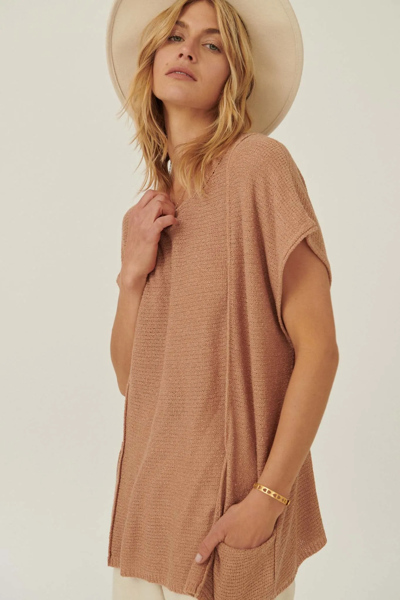 Sweet Serenity Rib-Knit Tunic Pocket Sweater