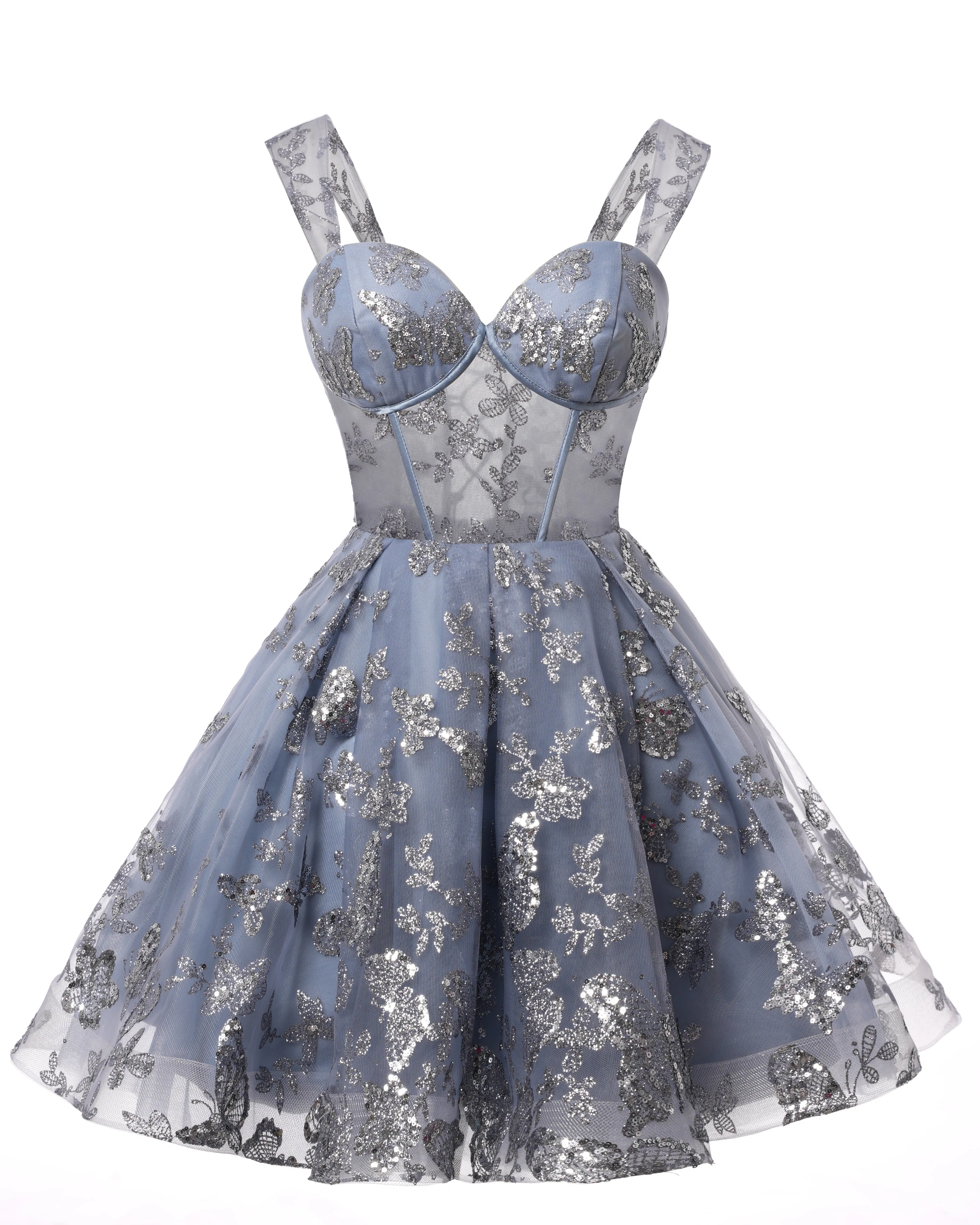 Teens Sparkly Tulle Light Blue Homecoming Dresses Spaghetti Straps Short Cocktail Party Prom Dress