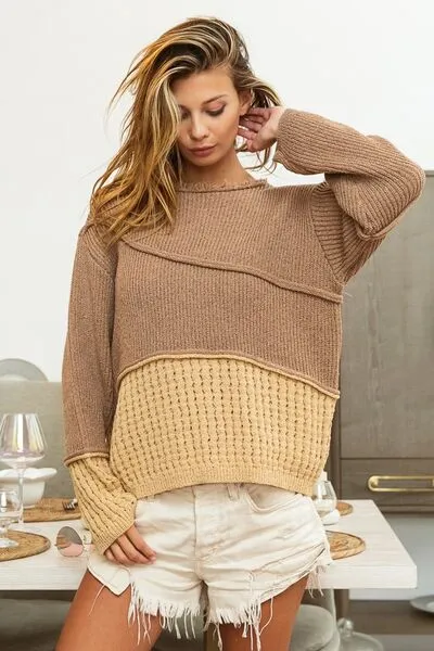 Texture Detail Contrast Drop Shoulder Sweater