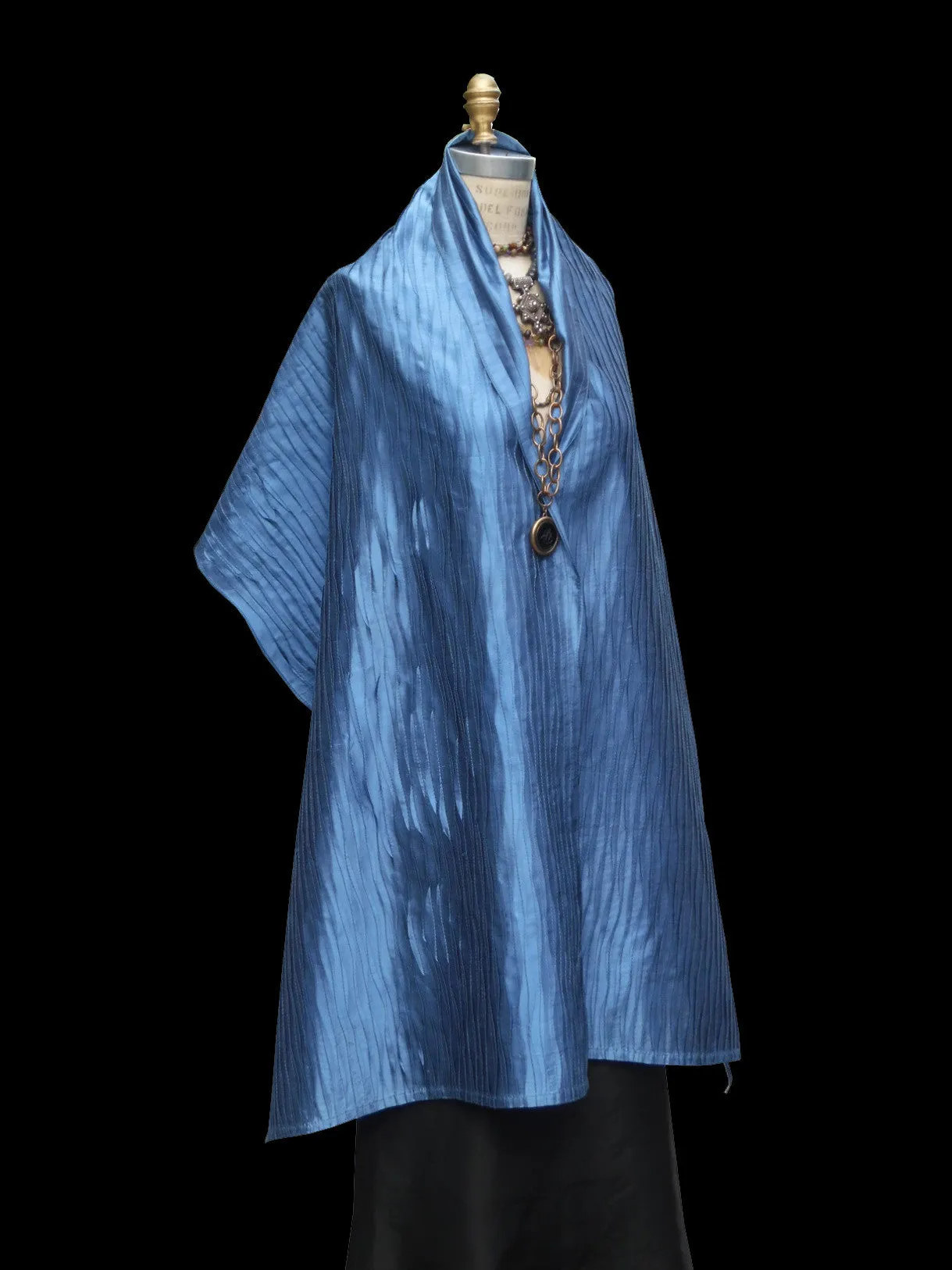 Thai Silk Pintuck Pleated Shawl Cobalt