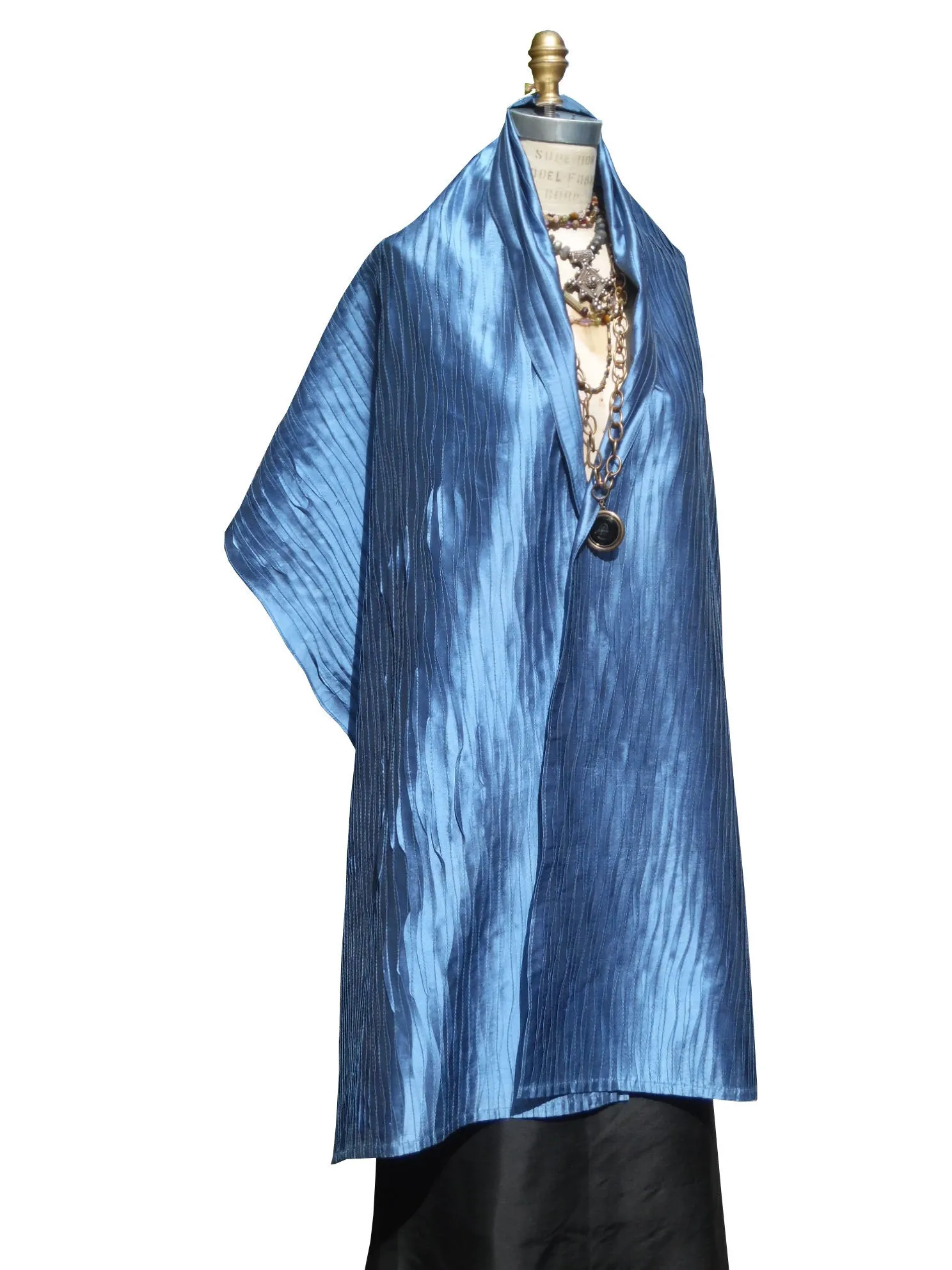 Thai Silk Pintuck Pleated Shawl Cobalt