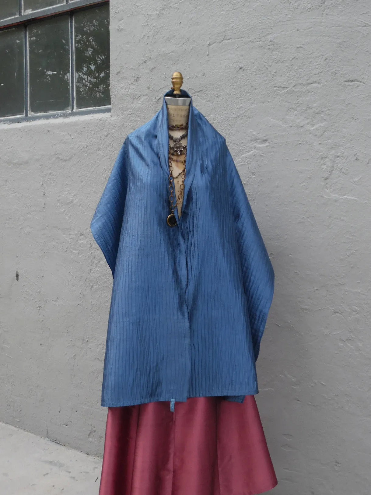 Thai Silk Pintuck Pleated Shawl Cobalt