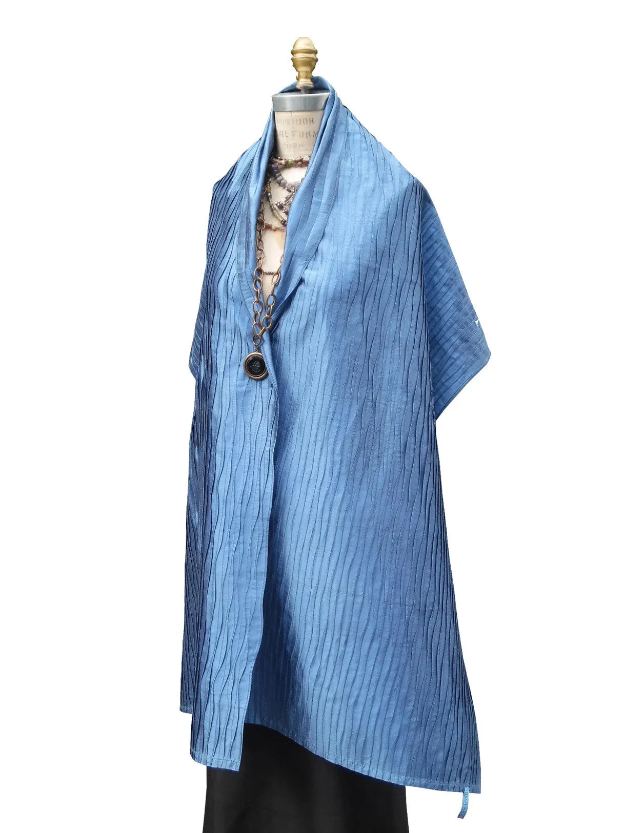 Thai Silk Pintuck Pleated Shawl Cobalt