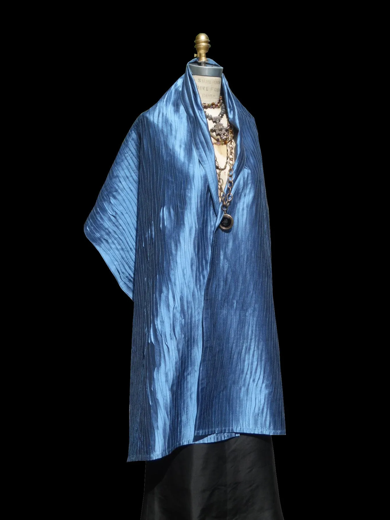 Thai Silk Pintuck Pleated Shawl Cobalt