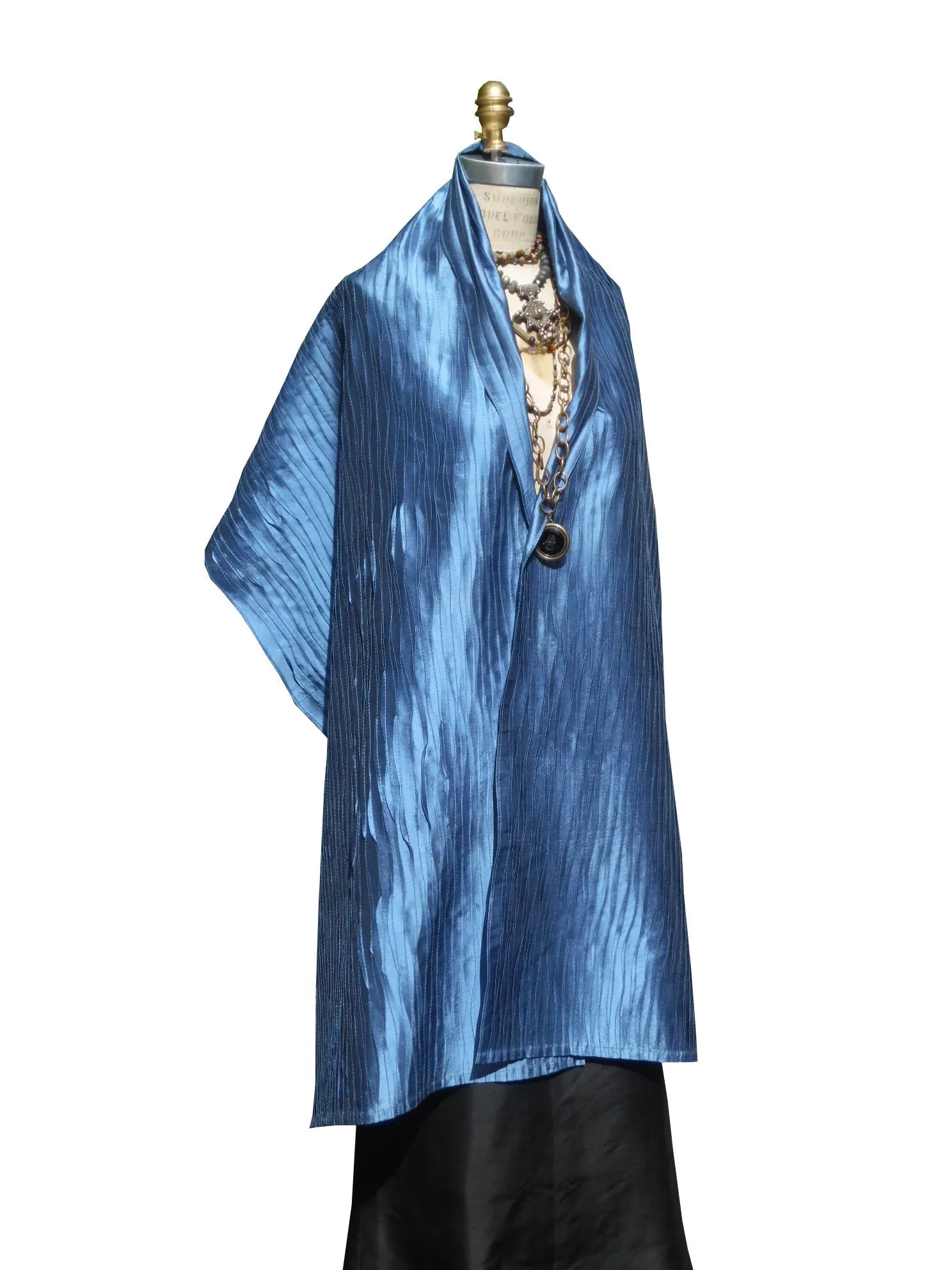 Thai Silk Pintuck Pleated Shawl Cobalt