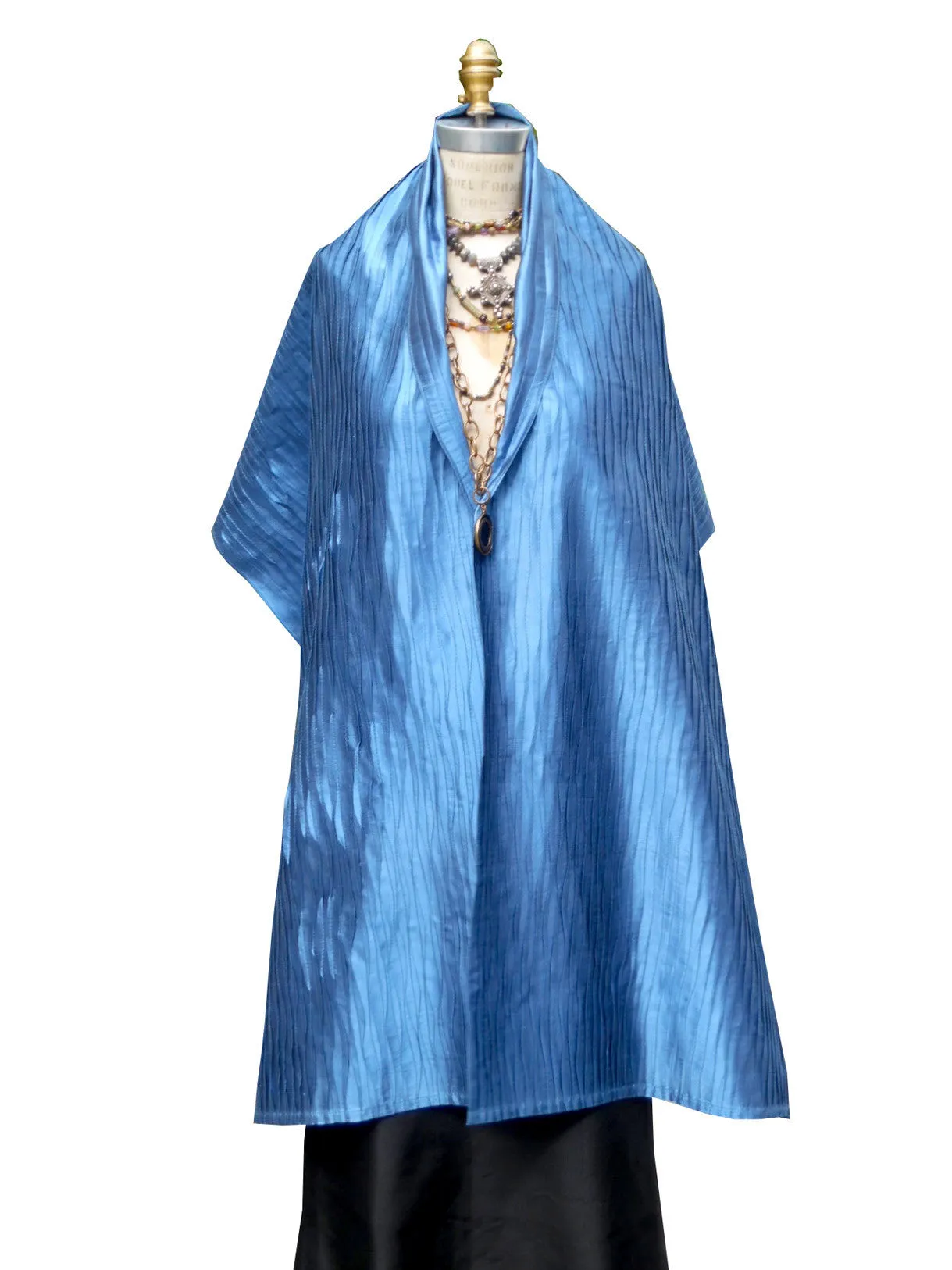 Thai Silk Pintuck Pleated Shawl Cobalt