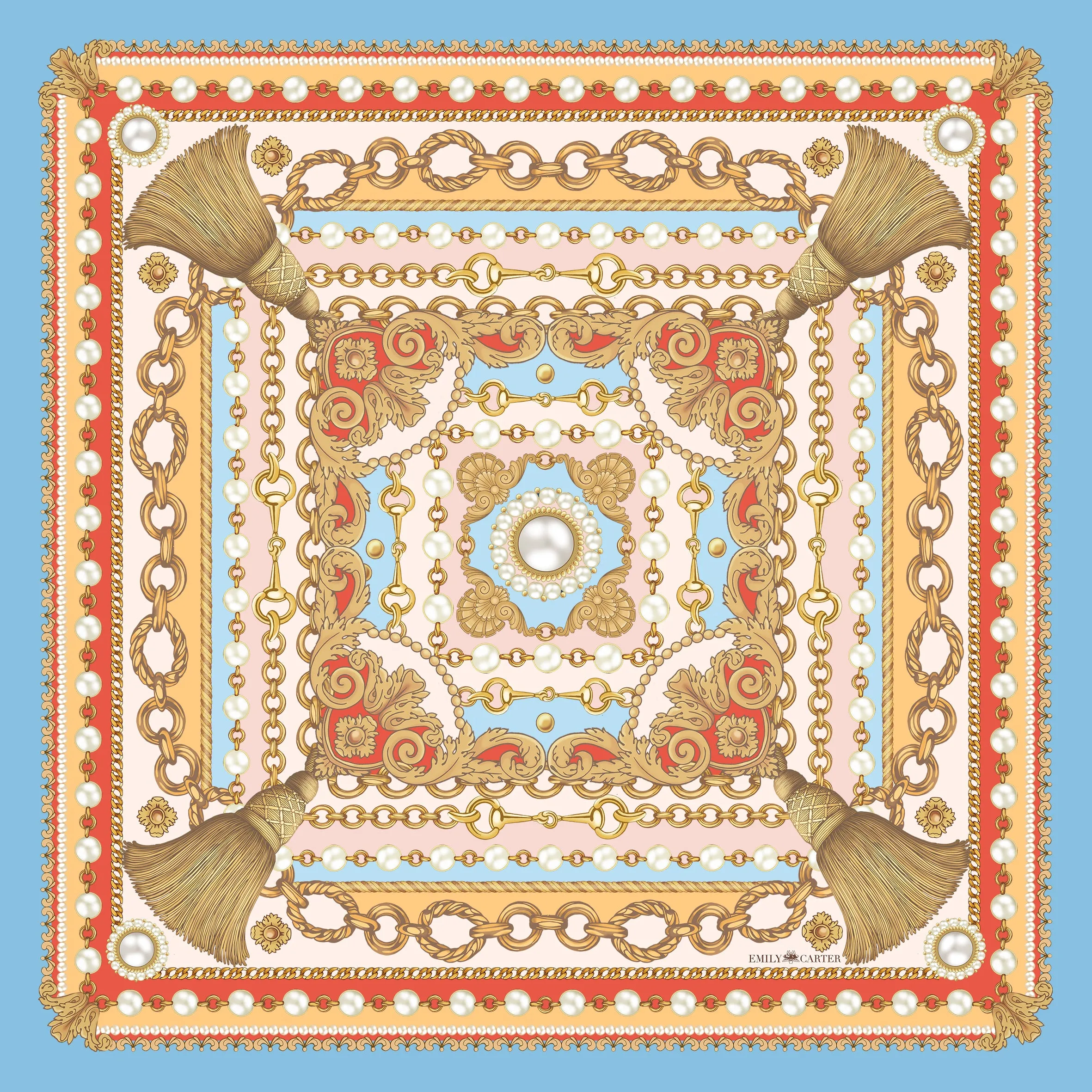 The Jewelled Baroque Silk Scarf - Pastel | 90x90cm [Preorder]