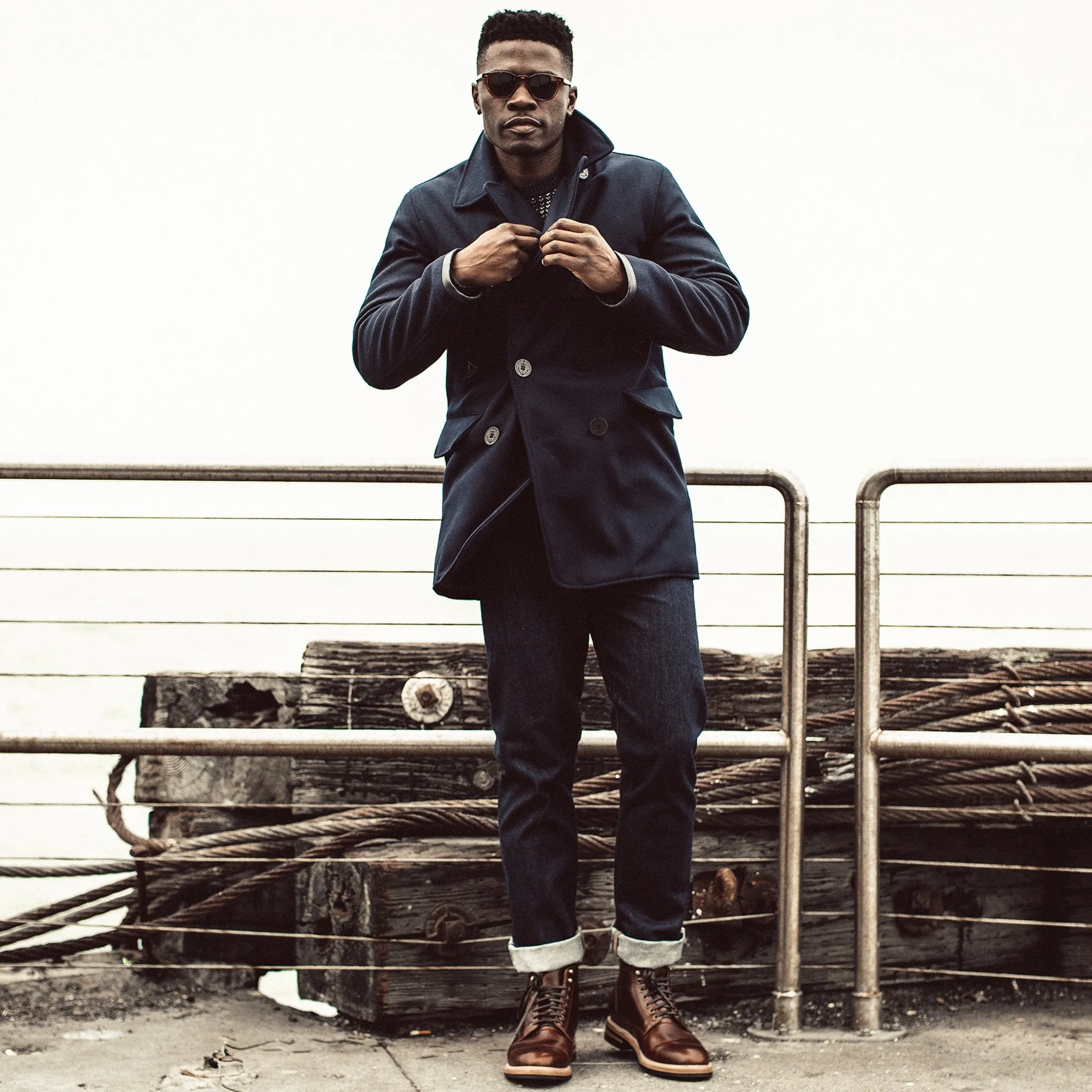 The Mendocino Peacoat in Navy Melton Wool