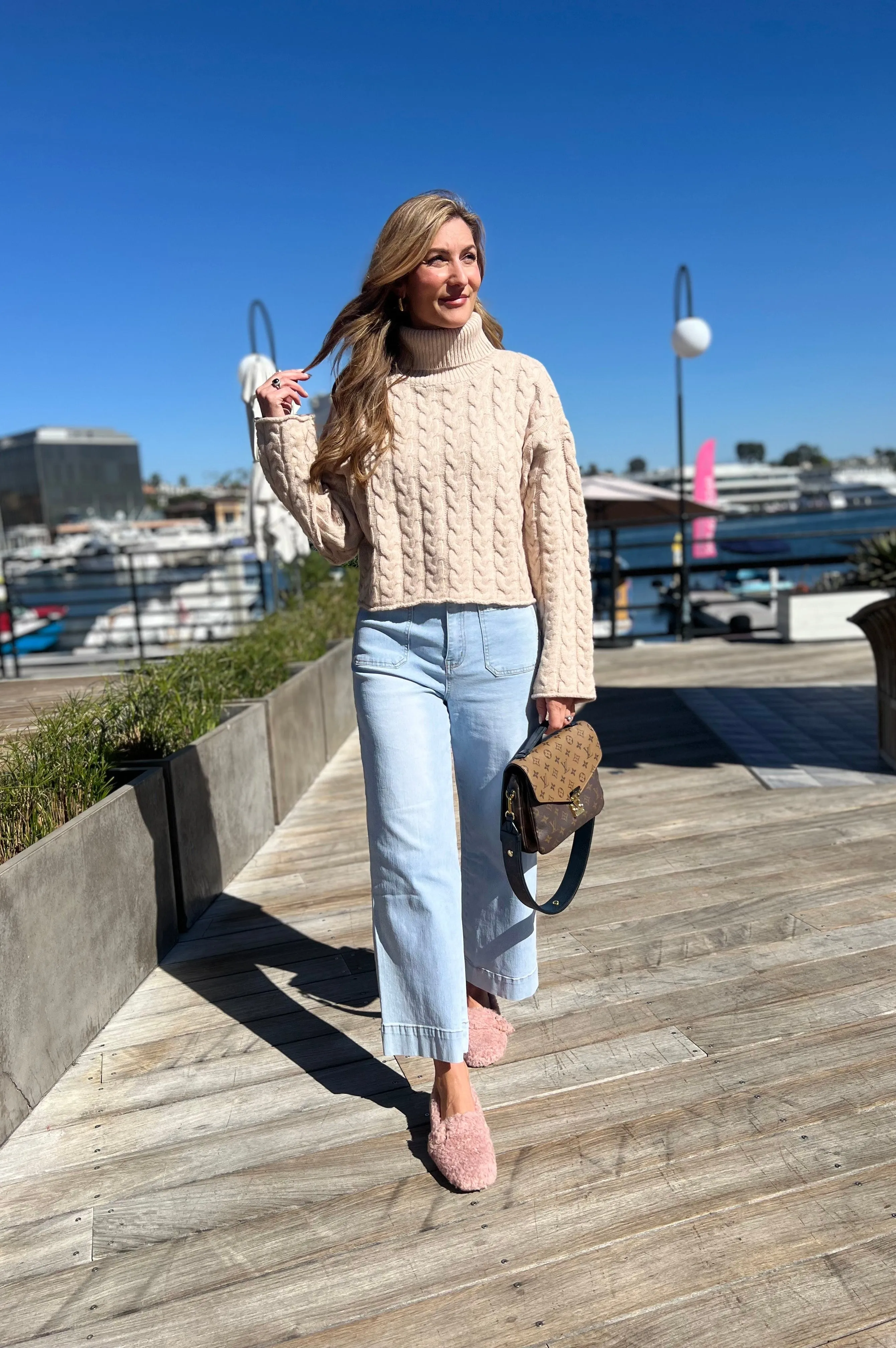 Thick Braid Turtleneck Sweater Taupe