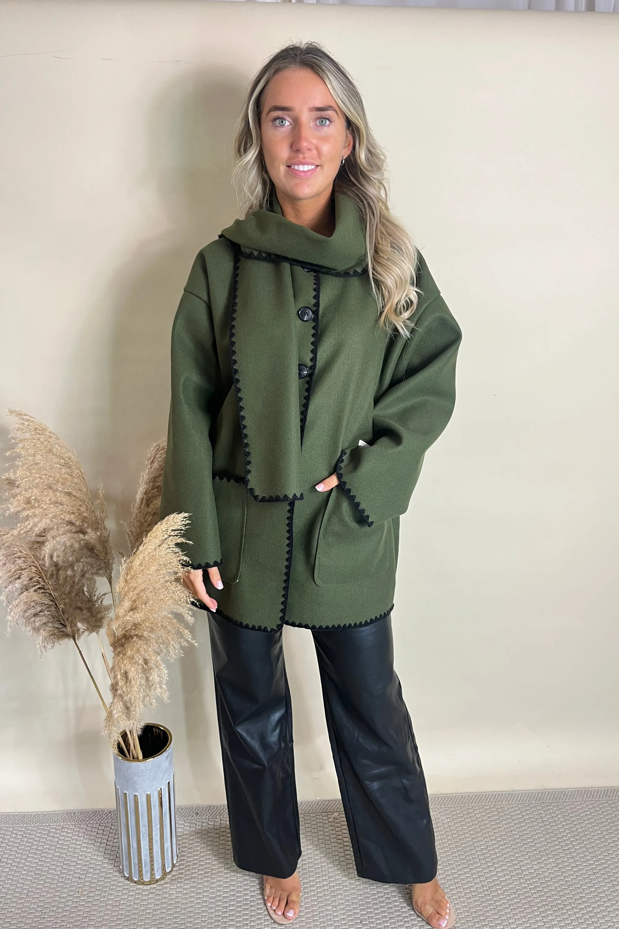 Threaded Border Box Coat & Scarf Set