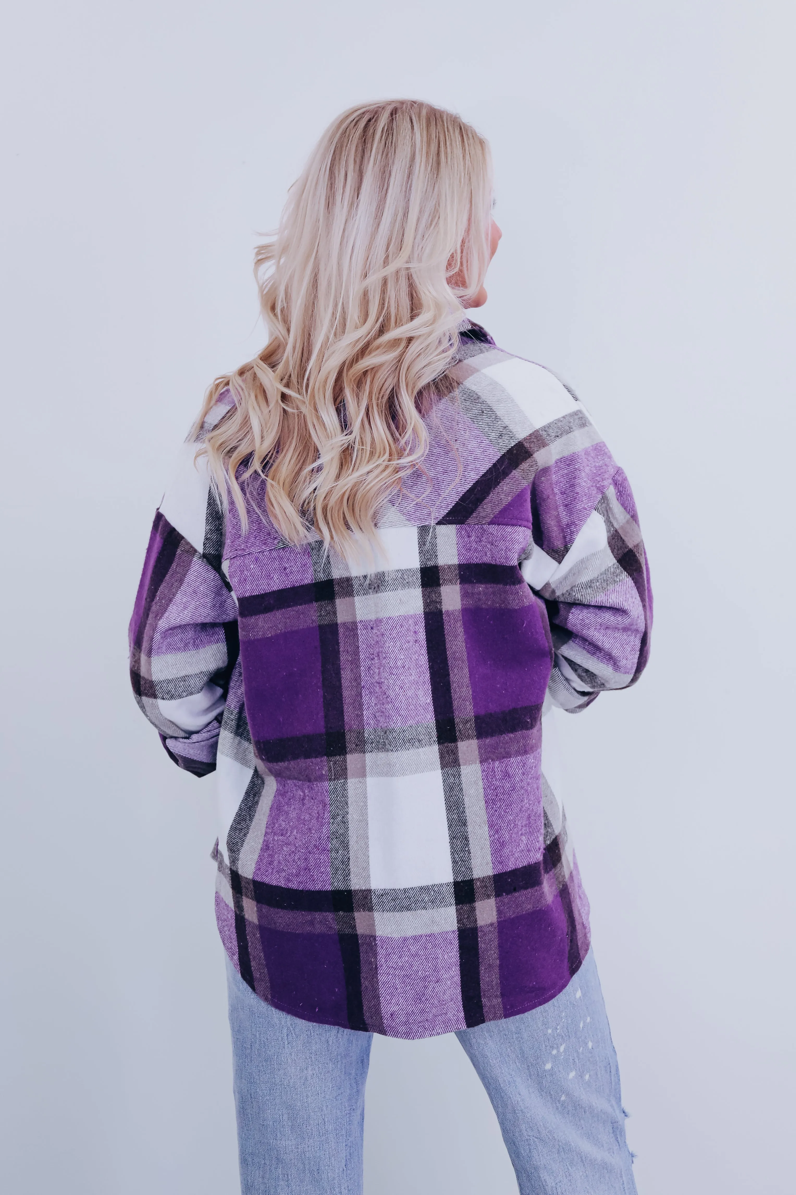 Trendy Time Plaid Shacket - Purple