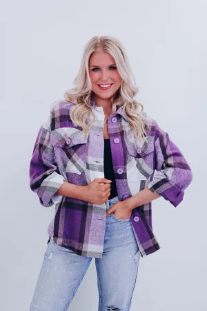 Trendy Time Plaid Shacket - Purple