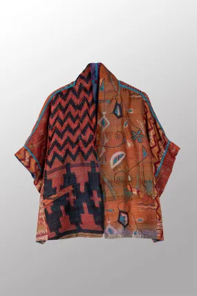 VINTAGE SILK KANTHA MINI PONCHO - sv2060-0003a -