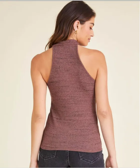 Whiskey Rust Marling Mock Neck Tank Top