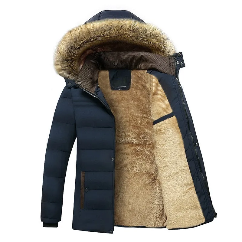 Winter New Warm Thick Fleece Parkas Men Waterproof Hooded Collar Parka Jacket Coat Men Autumn Fashion Casual Parkas Men