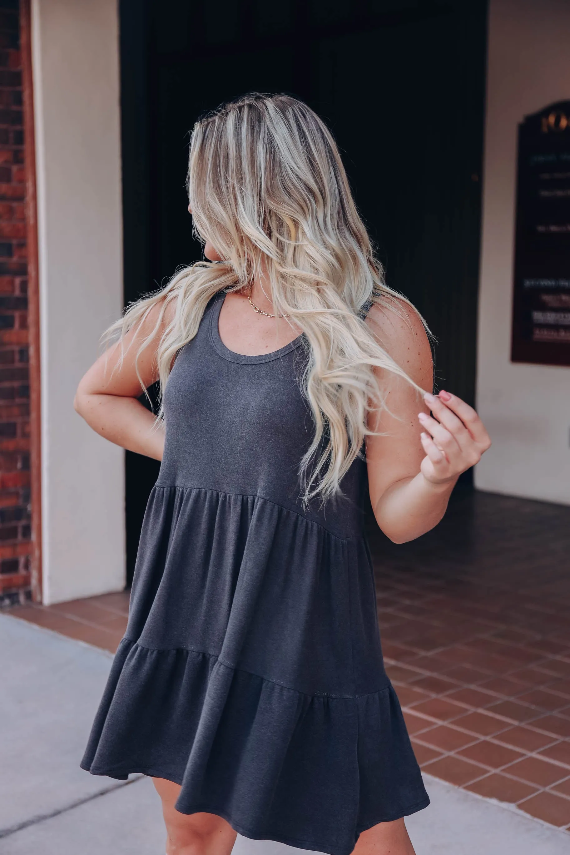 With The Flow Tiered Dress - Charcoal