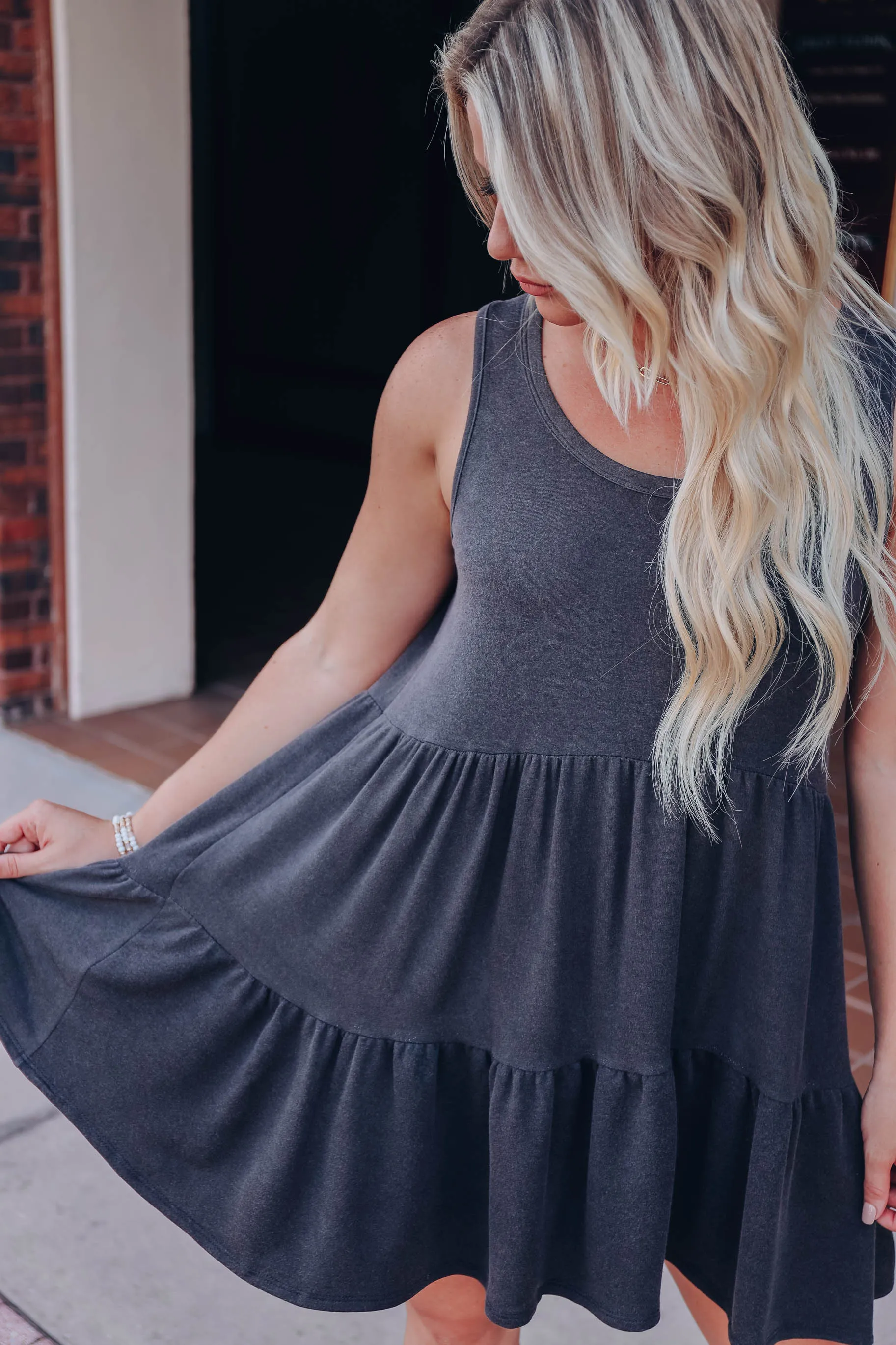 With The Flow Tiered Dress - Charcoal