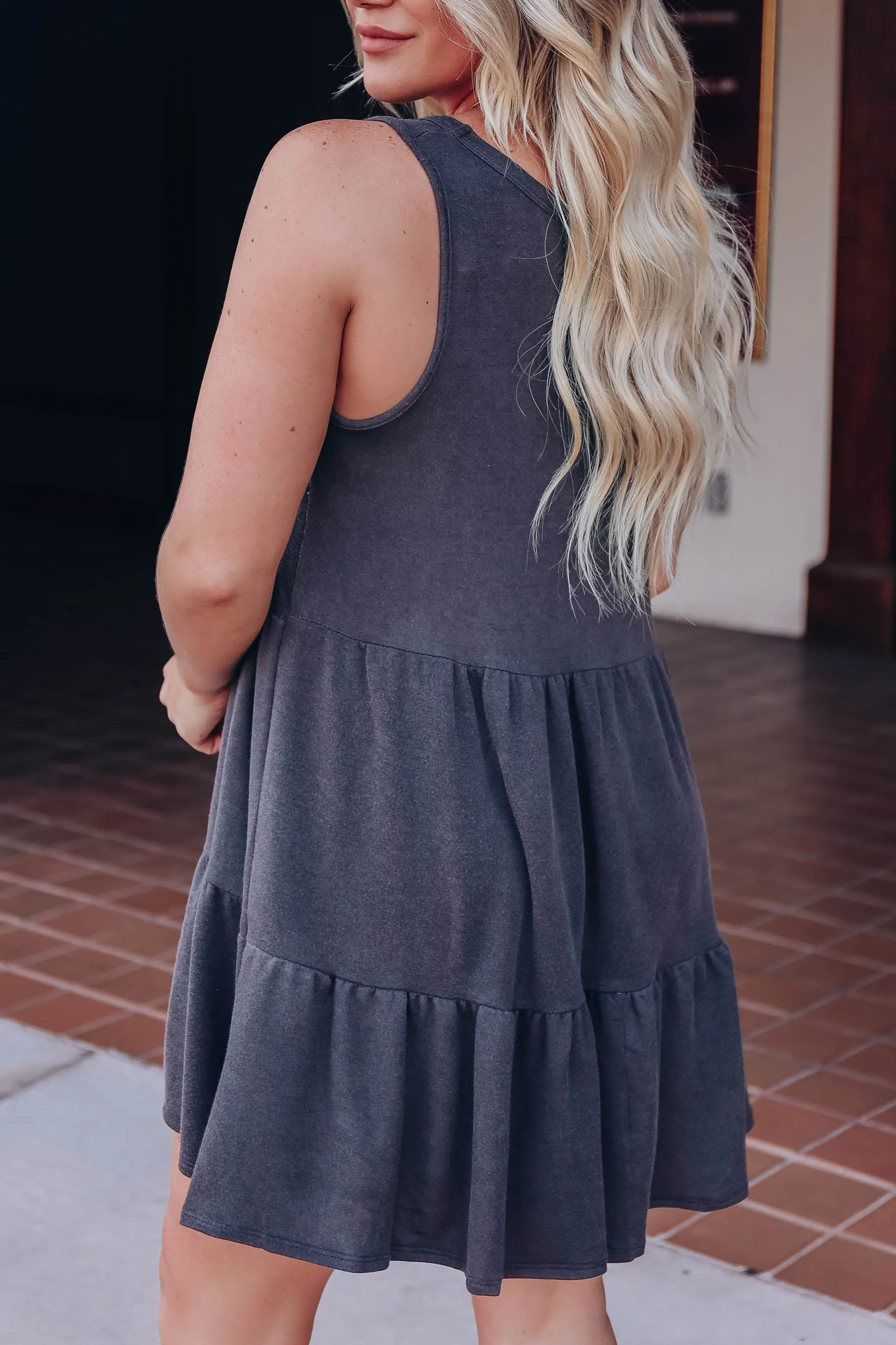 With The Flow Tiered Dress - Charcoal