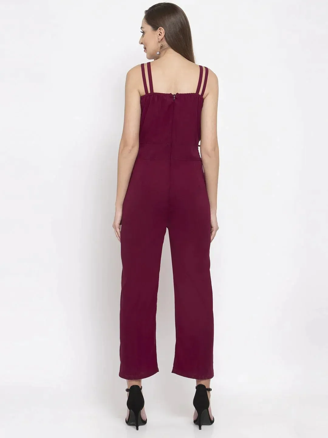 Women Purple Solid Embellished Jumpsuit