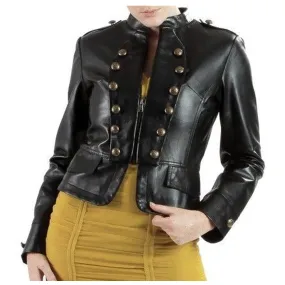 Women Short Body Military Lambskin Leather Jacket