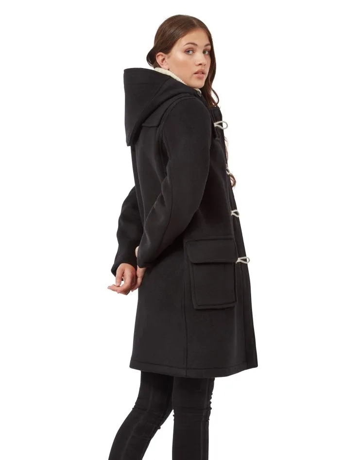 Women's Classic Fit Duffle Coat with Wooden Toggles - Black