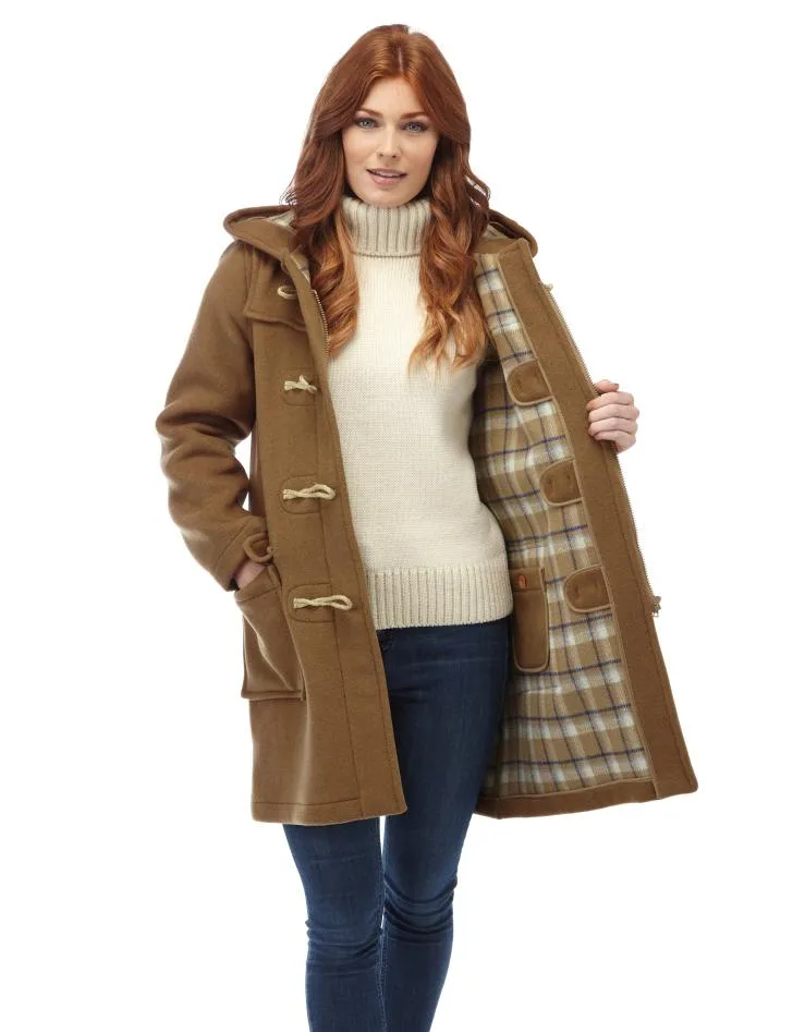 Women's Classic Fit Duffle Coat with Wooden Toggles - Camel