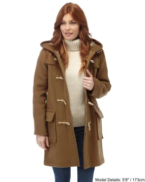 Women's Classic Fit Duffle Coat with Wooden Toggles - Camel